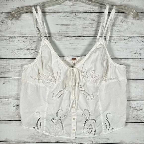 Free People Sweet Sammi Eyelet Cotton Cami Top White XL - Picture 4 of 11